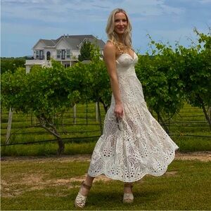 New FARM Rio womens Palm Tree Richilier
Midi Dress in Off-white Size Small Cream